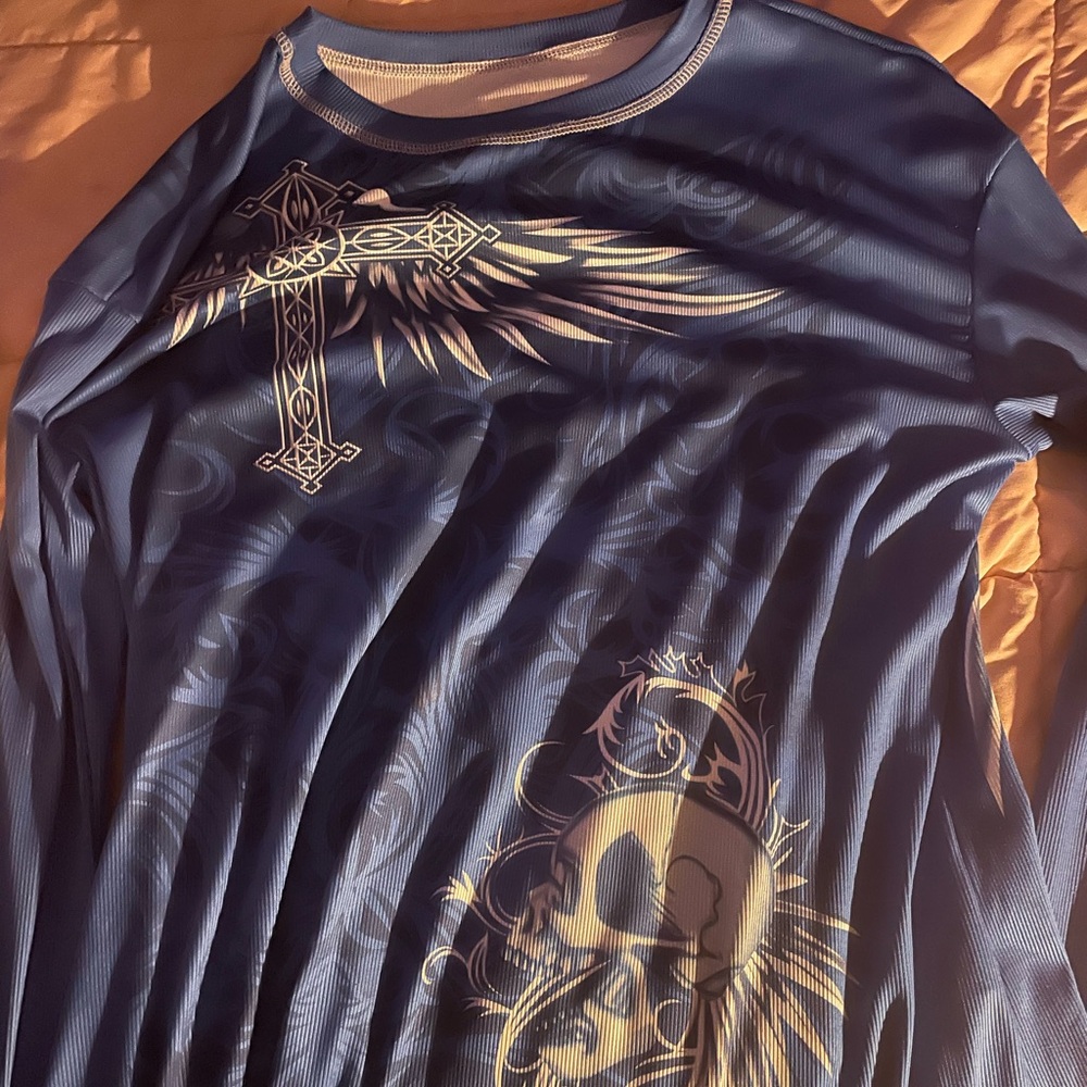 Men's Blue Graphic Long Sleeve Shirt